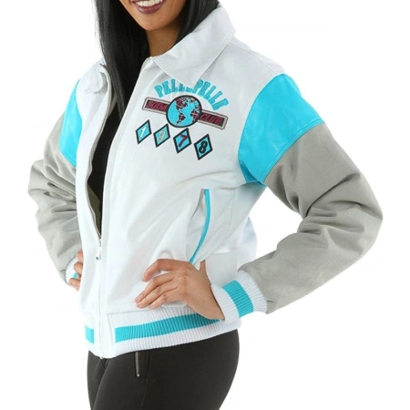 Pelle Pelle Blue White Soda Club Varsity Leather Jacket