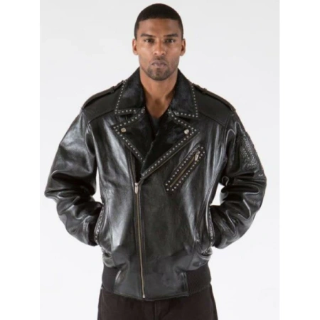 Pelle Pelle Biker Black Leather Fur Jacket