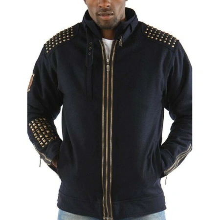 Pelle Pelle Navy Blue Wool Studded Jacket | Men Jacket