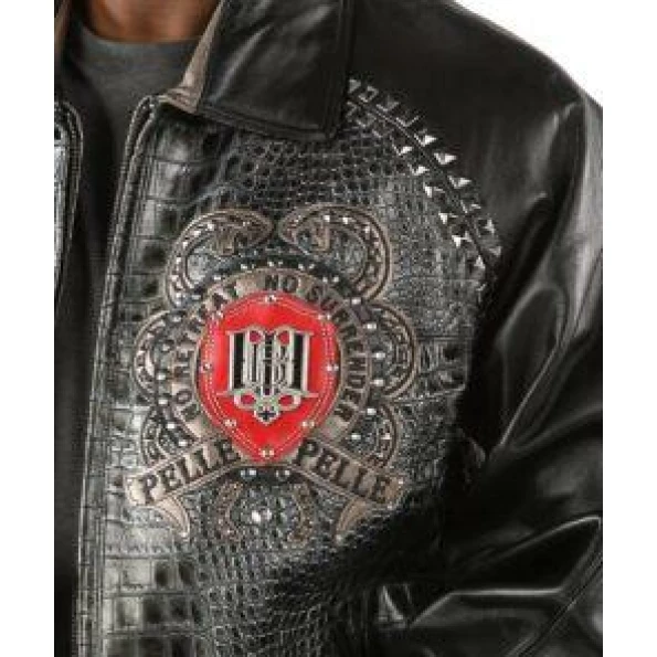 Pelle Pelle Men Crocodile Leather Jacket | Black Red Jacket view 3