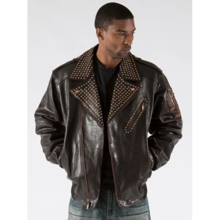 Pelle Pelle Biker Brown Leather Studs Jacket