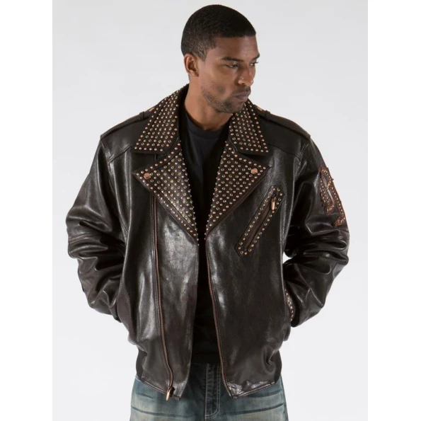 Pelle Pelle Biker Brown Leather Studs Jacket | Men Jacket view 1