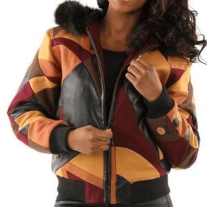Pelle Pelle Women Abstract Brown Wool Jacket | Fur Hood