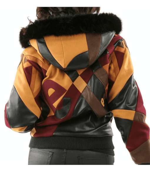 Pelle Pelle Women Abstract Brown Wool Jacket | Fur Hood view 2