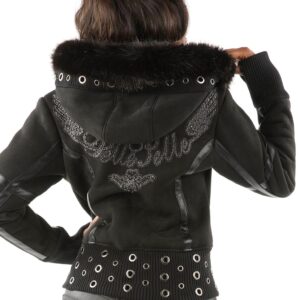 Pelle Pelle Women Black Fur Hood Jacket | Wool Jacket view 2