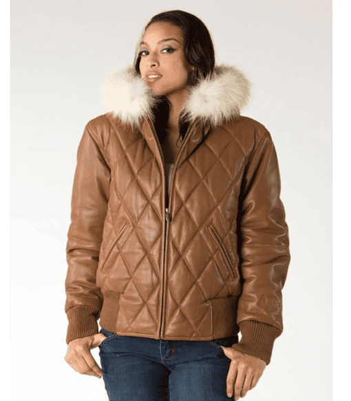 Pelle Pelle Leather Fur Hood Brown Jacket