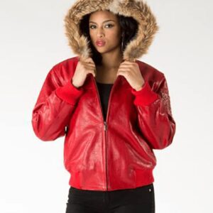 Pelle Pelle Red Leather Crest Fur Hood Jacket | Women Jacket