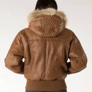 Pelle Pelle Leather Fur Hood Brown Jacket | Quilted Jacket view 3