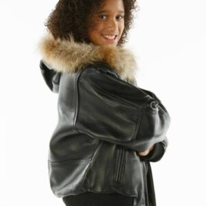 Pelle Pelle Kids Black Basic Leather Jacket | Fur Hood