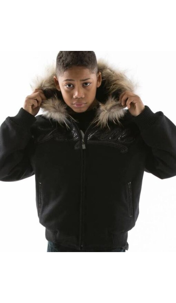 Pelle Pelle Black Fur Hood Wool Jacket | Kids Jacket