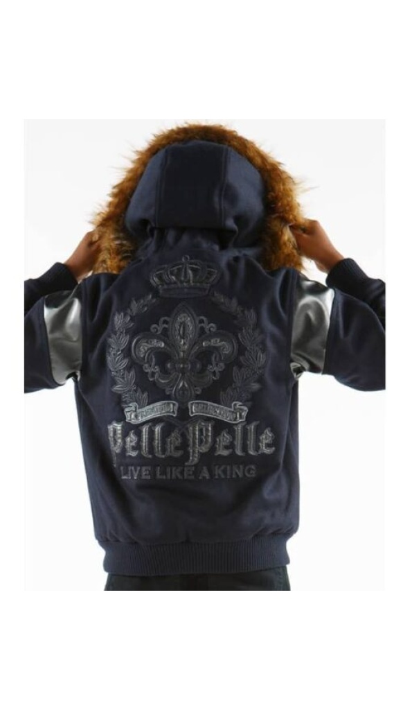 Pelle Pelle Navy Blue Wool Fur Hood Jacket | Kids Jacket