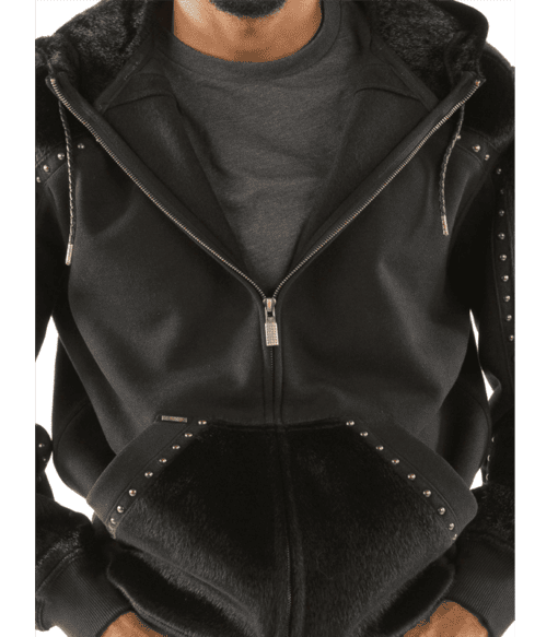 Pelle Pelle Black Ornate Wool Stud Jacket | Hood Jacket view 3