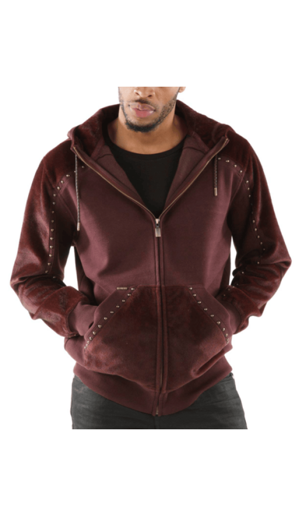 Pelle Pelle Maroon Ornate Wool Hood Jacket |  Studded Jacket