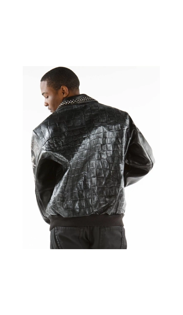 Pelle Pelle Men Croc Leather Studded Jacket | Black Jacket