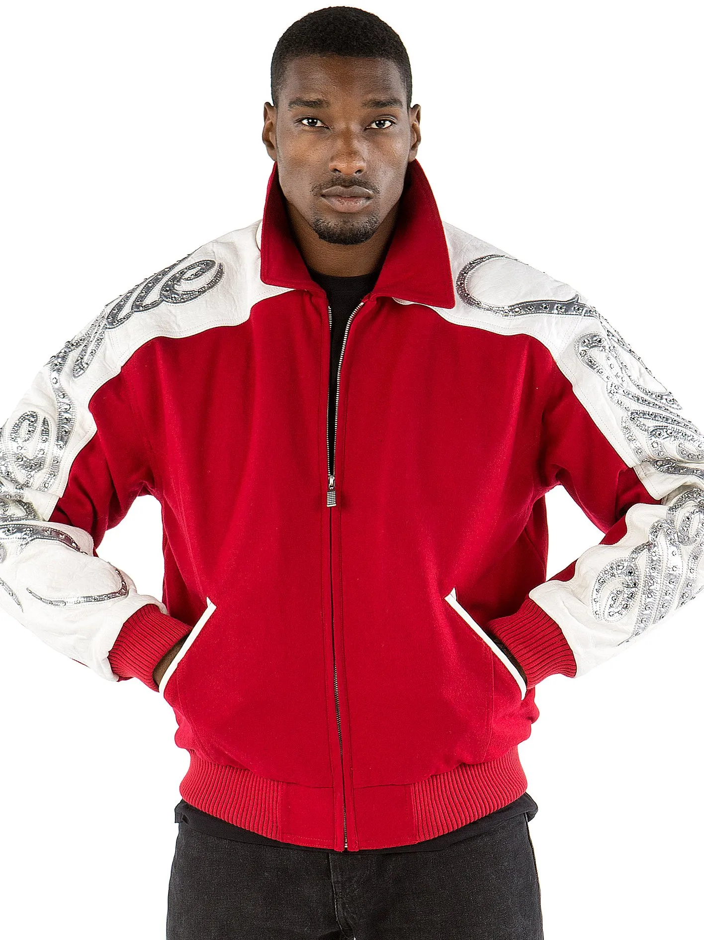 Pelle Pelle Men Scripted Red Wool Jacket | Zipper Jacket