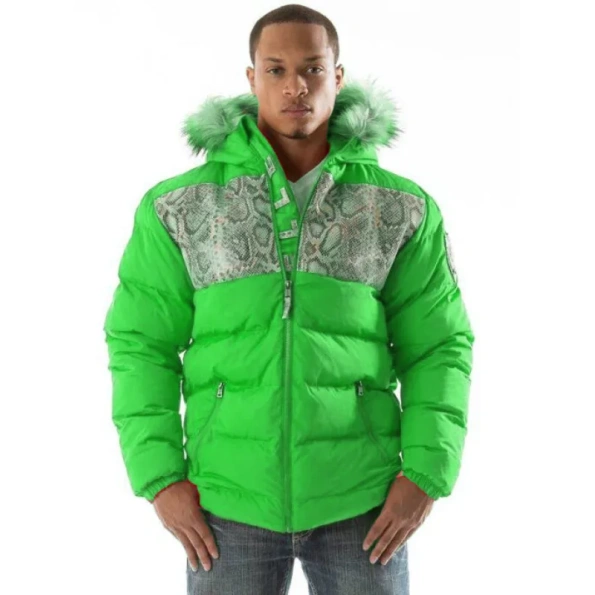 Pelle Pelle Green Snakeskin Fur Hood Jacket