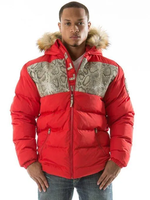 Pelle Pelle Snakeskin Fur Hood Puffer Jacket | Red Jacket