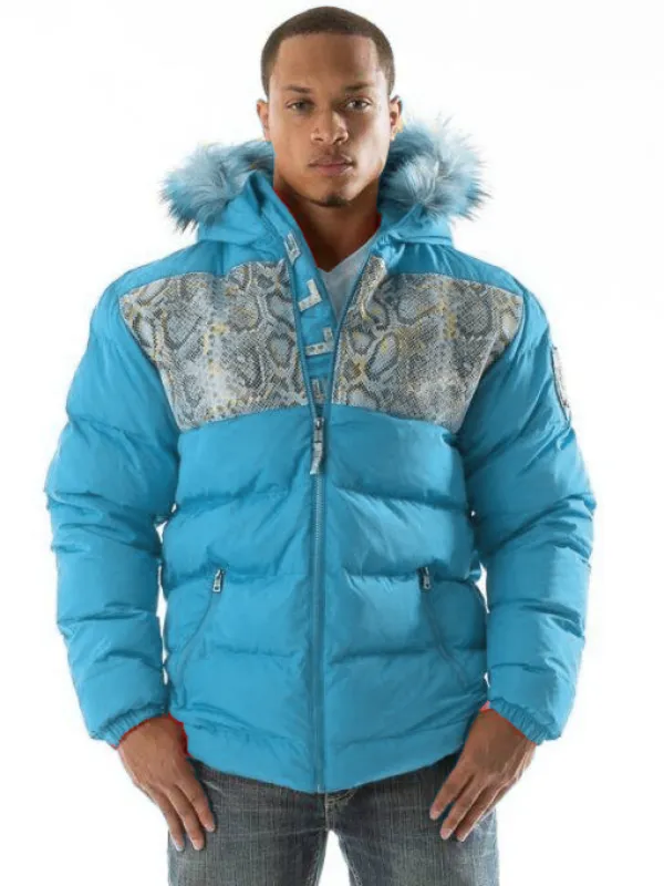 Pelle Pelle Snakeskin Fur Hood Blue Jacket | Puffer Jacket