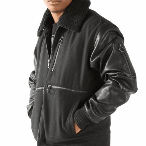 Pelle Pelle Black Fur Collar Zipper Jacket | Wool Leather