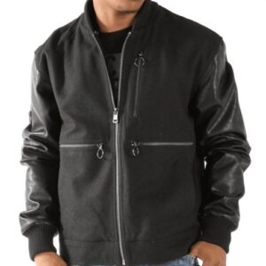 Pelle Pelle Men Black Wool Leather Jacket | Zipper Jacket