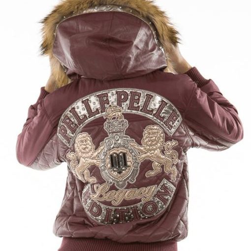Pelle Pelle Burgundy Puffer Fur Hood Jacket