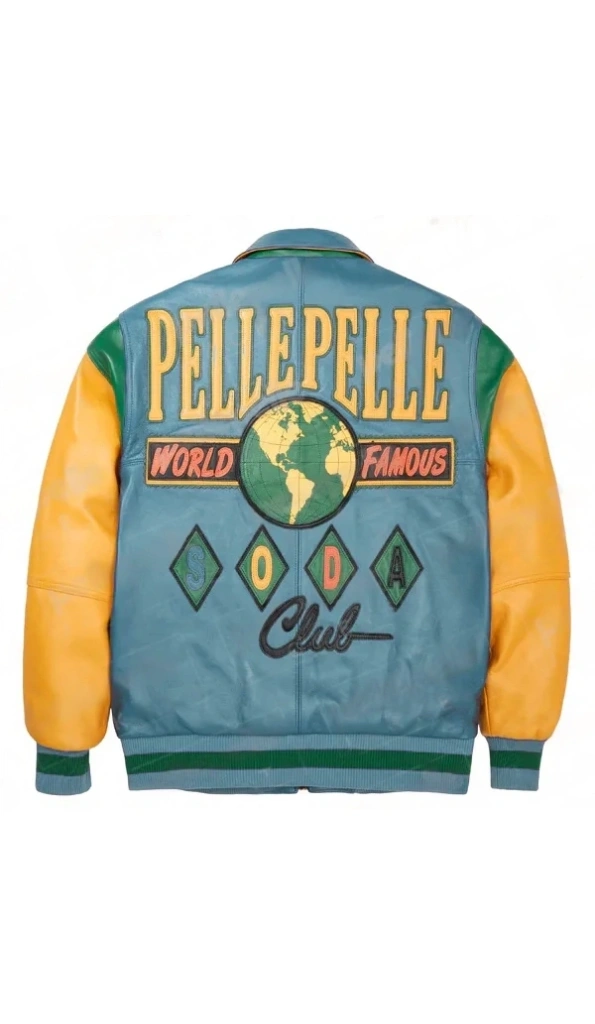 Pelle Pelle Turquoise Yellow Leather Jacket | Soda Club Jacket