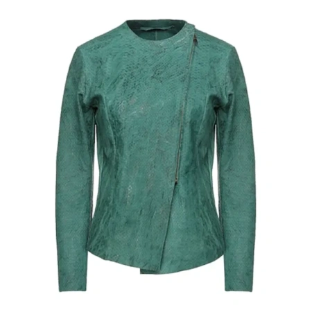 Amazing Pelle Pelle Ovine Green Biker Jacket view 1