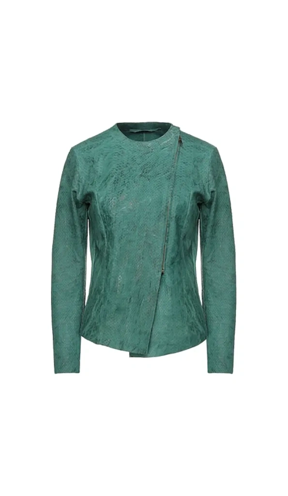 Amazing Pelle Pelle Ovine Green Biker Jacket