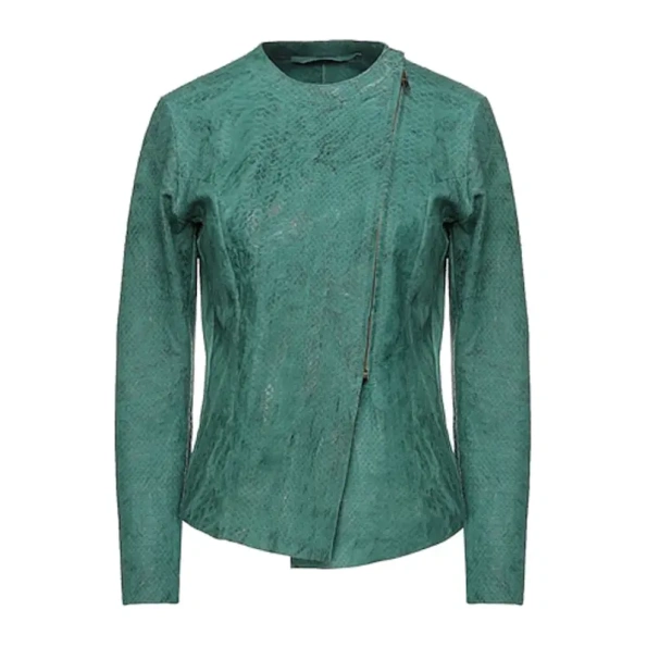 Amazing Pelle Pelle Ovine Green Biker Jacket