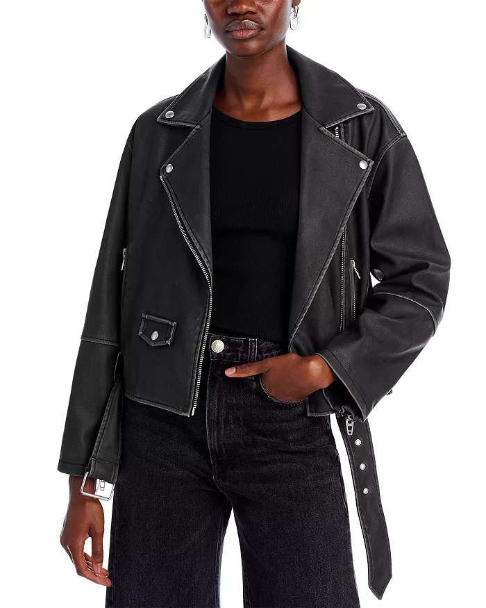 Black Belted Cropped Leather Jacket | Pelle Pelle Store
