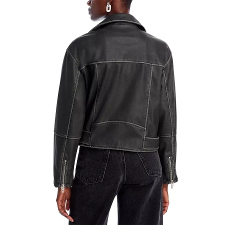 Black Belted Cropped Leather Jacket | Pelle Pelle Store view 2