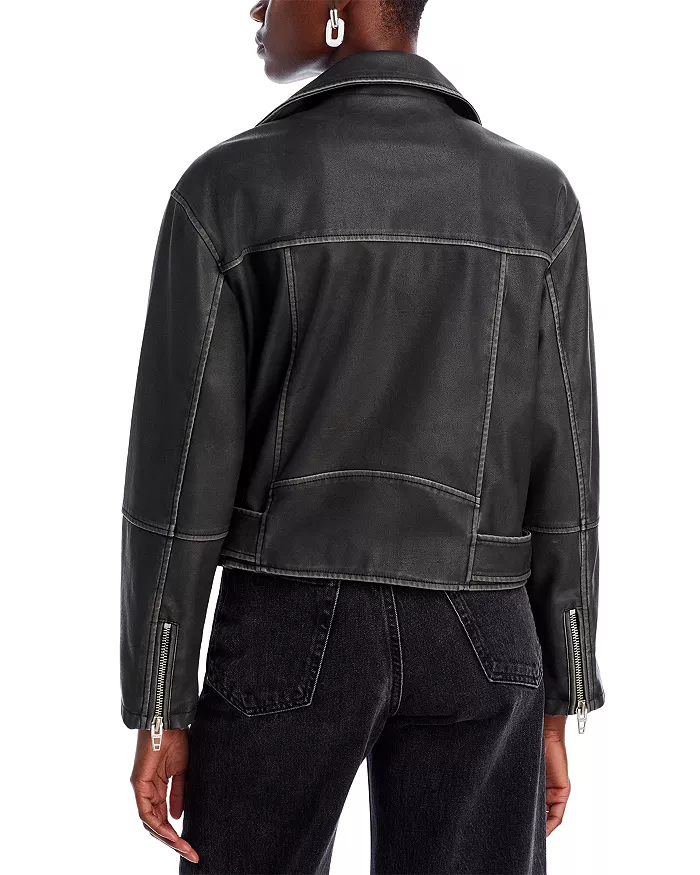 Black Belted Cropped Leather Jacket | Pelle Pelle Store view 2