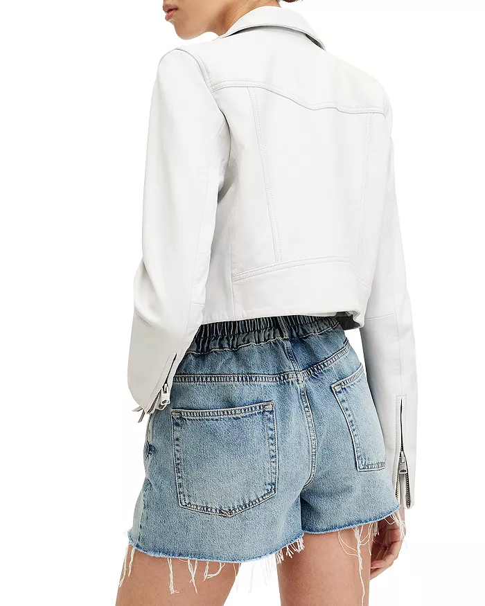 White Cropped Leather Biker Jacket | Pelle Pelle Store view 3