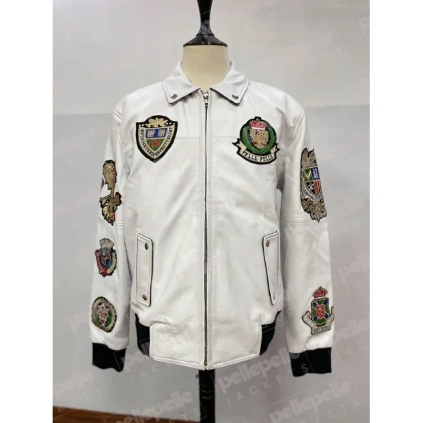 Pelle Pelle White MB Patched Leather Jacket | Men & Women view 2