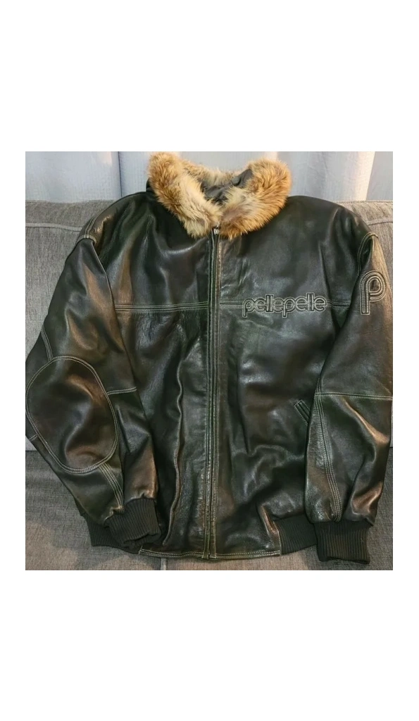 Pelle Pelle Dark Green Fur Hooded Jacket | Leather Jacket