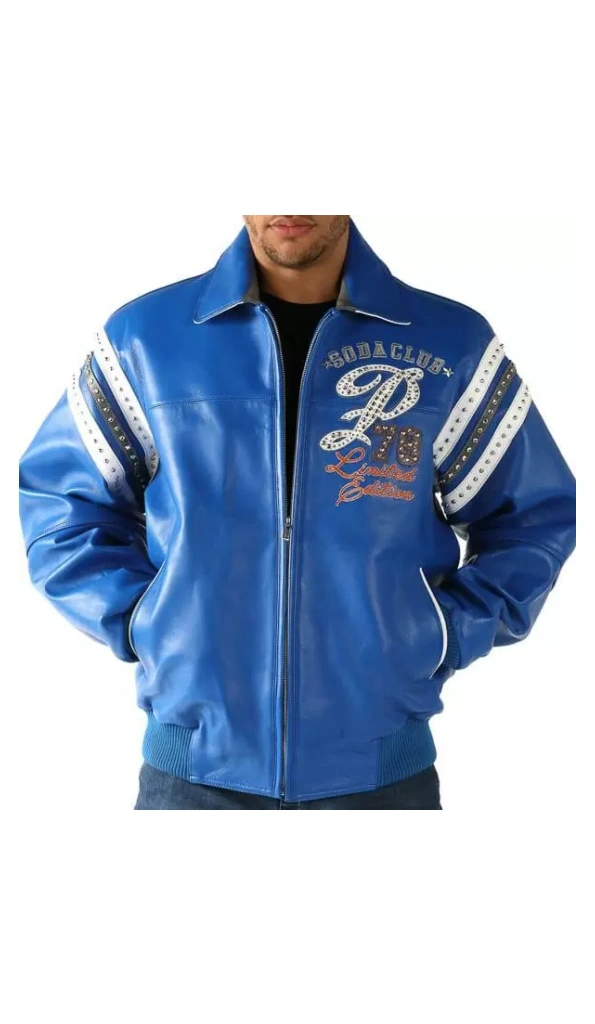 Pelle Pelle Blue Studded Leather Jacket | Soda Club Jacket