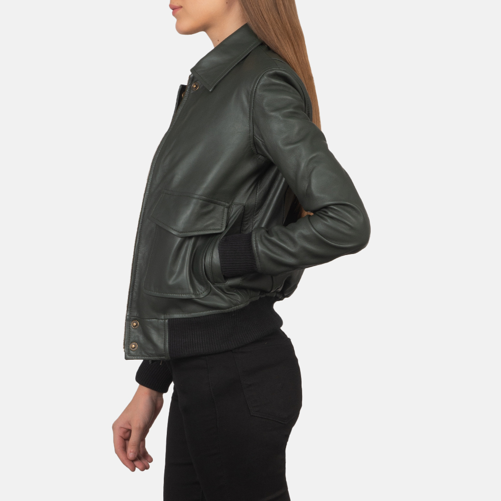 Pelle Pelle Green Flight Leather Jacket | Bomber Jacket view 4