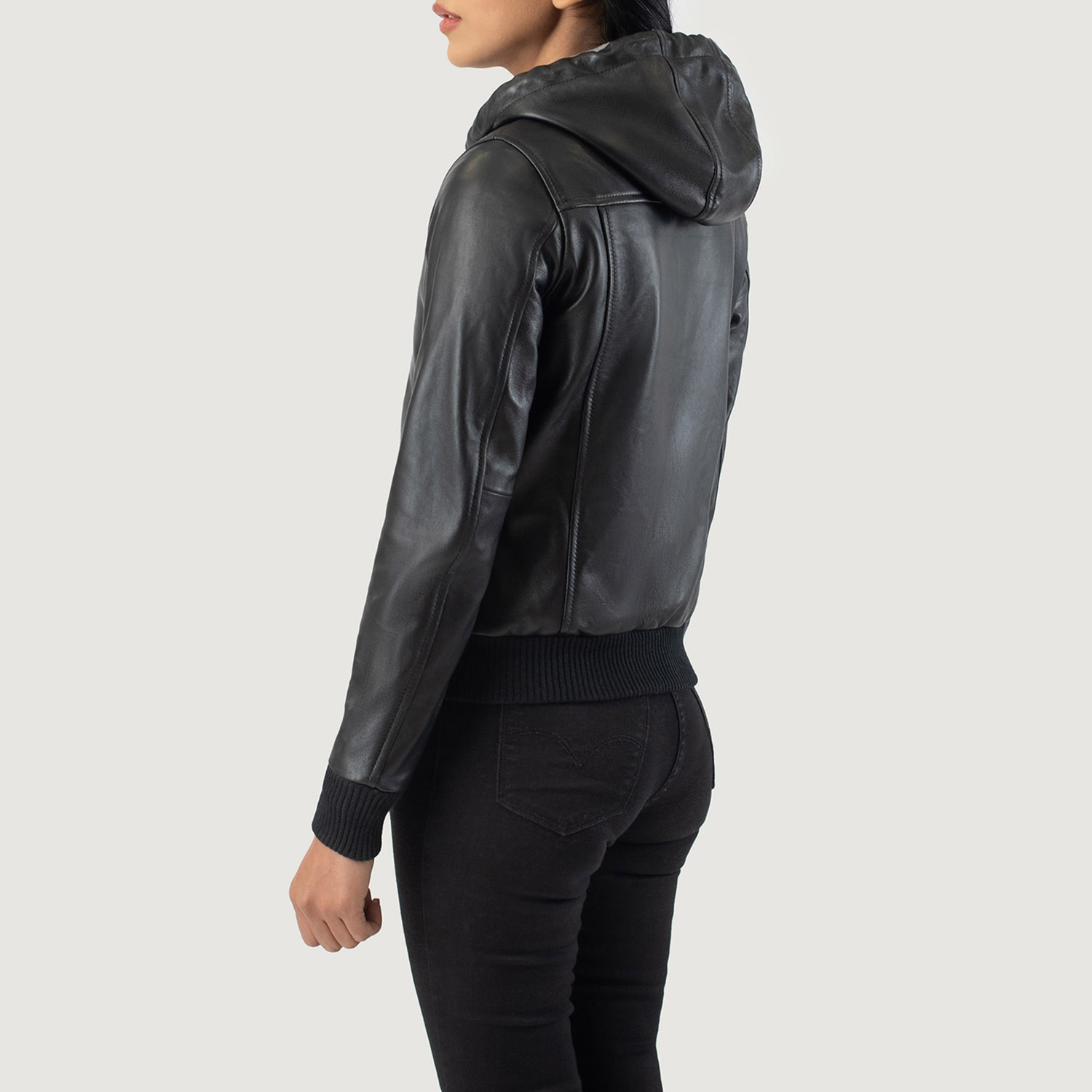 Pelle Pelle Black Hooded Leather Jacket | Bomber Jacket view 2