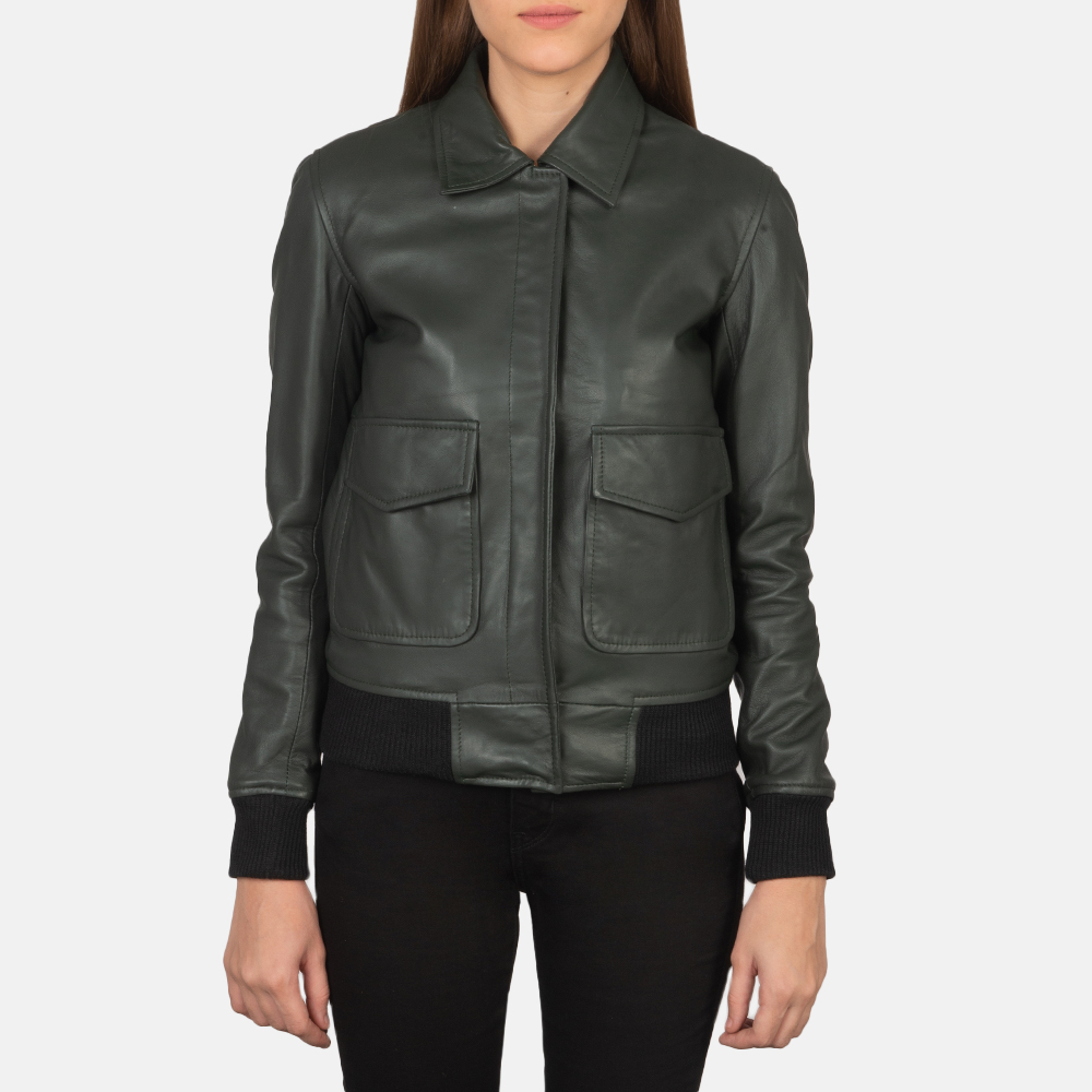 Pelle Pelle Green Flight Leather Jacket | Bomber Jacket view 3