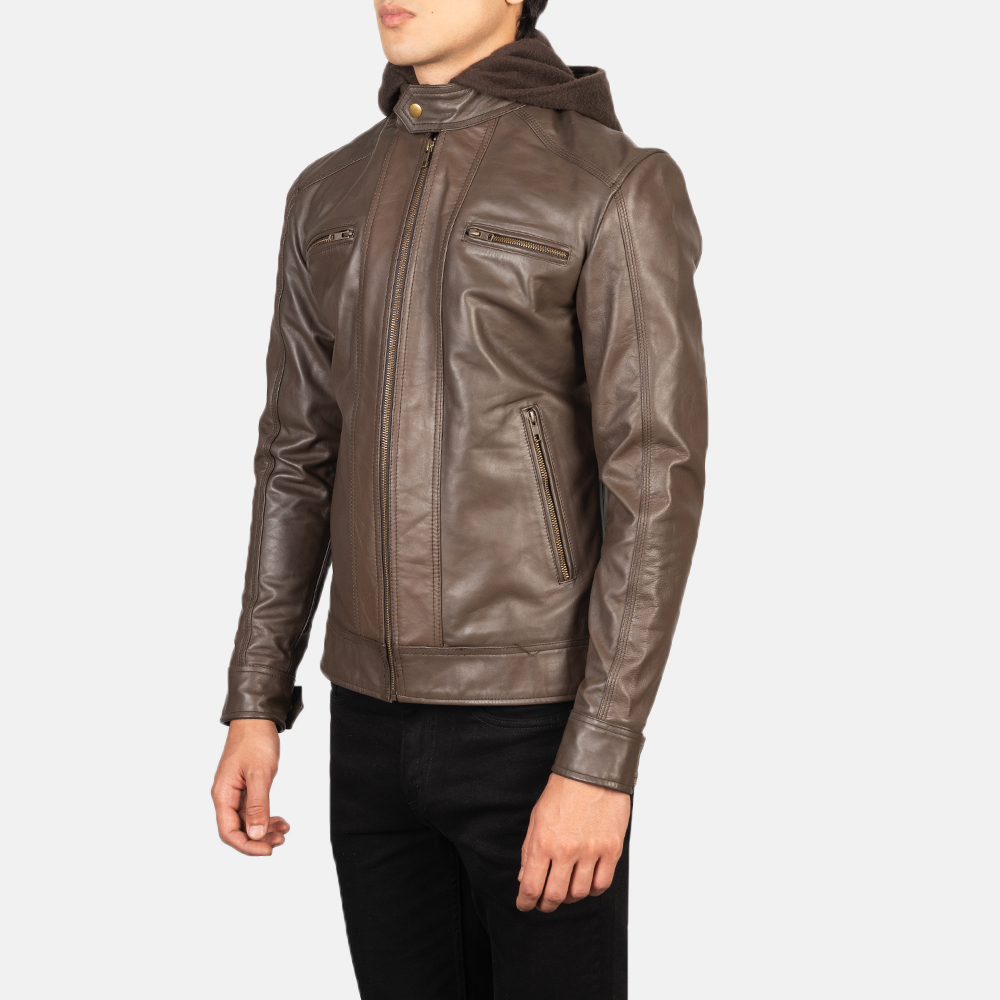 Pelle Pelle Brown Motorcycle Hooded Jacket | Biker Jacket view 2