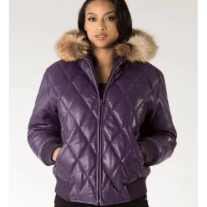 Pelle Pelle Purple Quilted Fur Hood Jacket | Leather Jacket