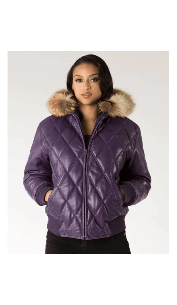 Pelle Pelle Purple Quilted Fur Hood Jacket | Leather Jacket
