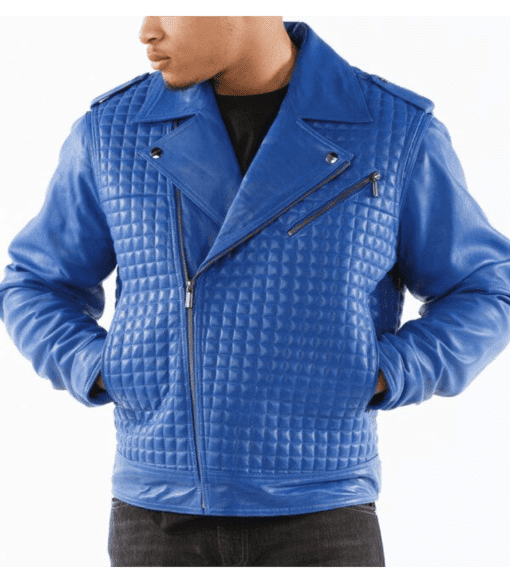 Pelle Pelle Blue Houndstooth Men Jacket | Leather Jacket view 2