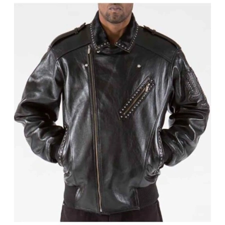 Pelle Pelle Men Biker Studded Leather Jacket | Black Jacket view 2
