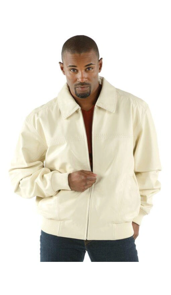 Pelle Pelle Men Plain Soft Leather Jacket | White Jacket