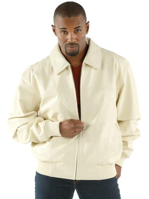 Pelle Pelle Men Plain Soft Leather Jacket | White Jacket