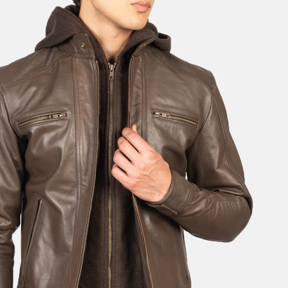 Pelle Pelle Brown Motorcycle Hooded Jacket | Biker Jacket view 3
