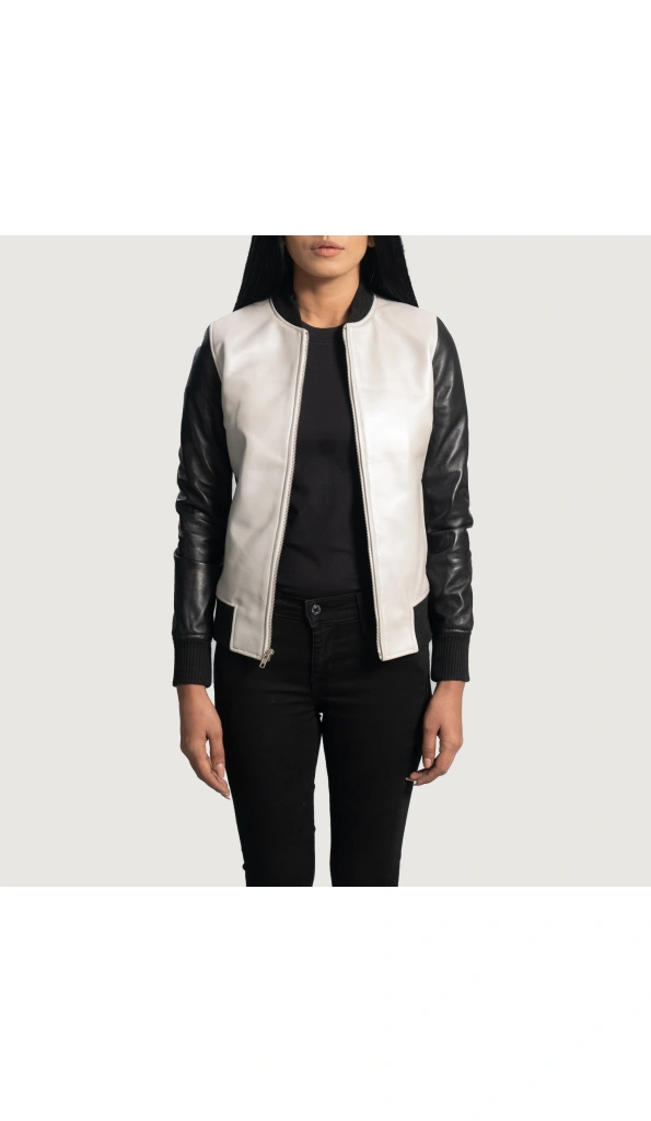 Black And White Leather Flight Jacket Women
