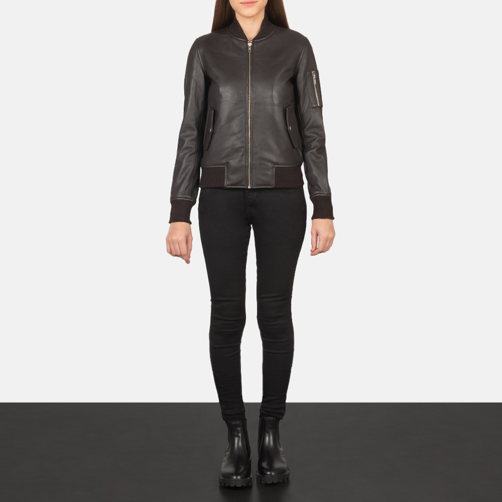 Women's Brown Leather Bomber Jacket | Pelle Pelle Store