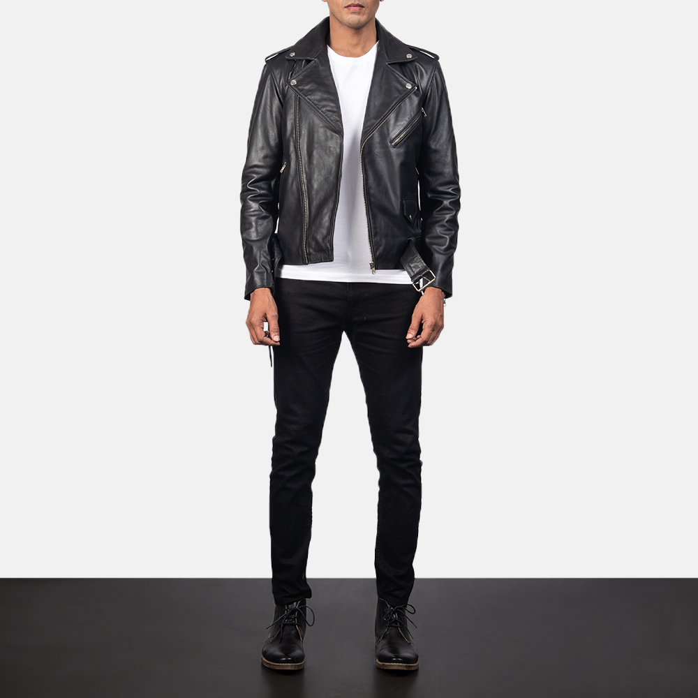 Alley Black Motorcycle Leather Jacket | Biker Jacket view 1